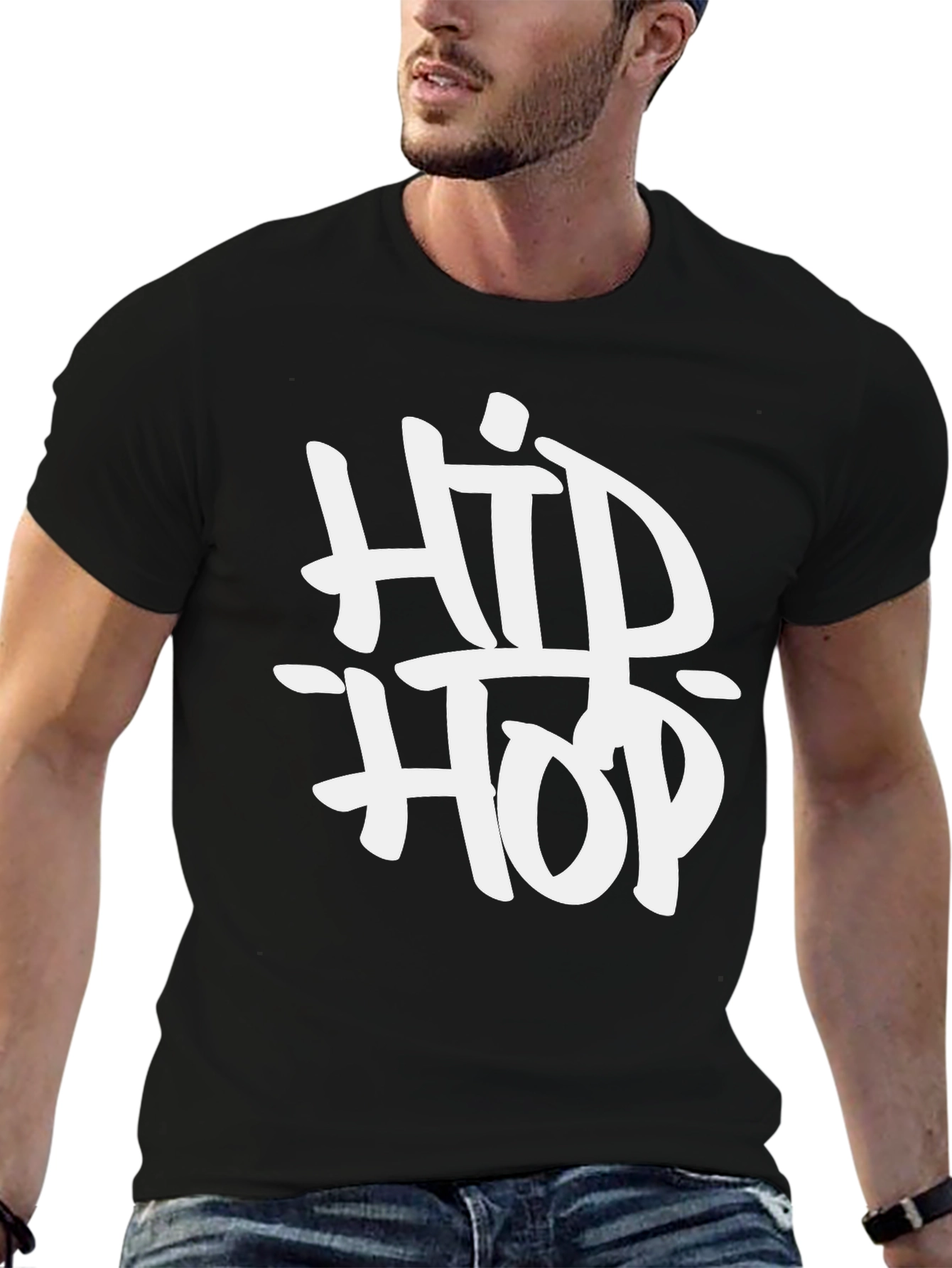 Hip Hop Graphic Print Black T-Shirt