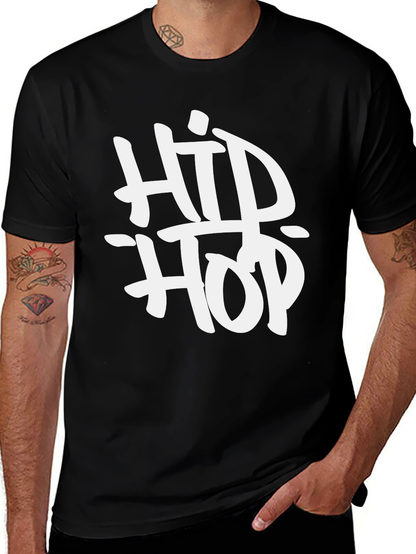 Hip Hop Graphic Print Black T-Shirt