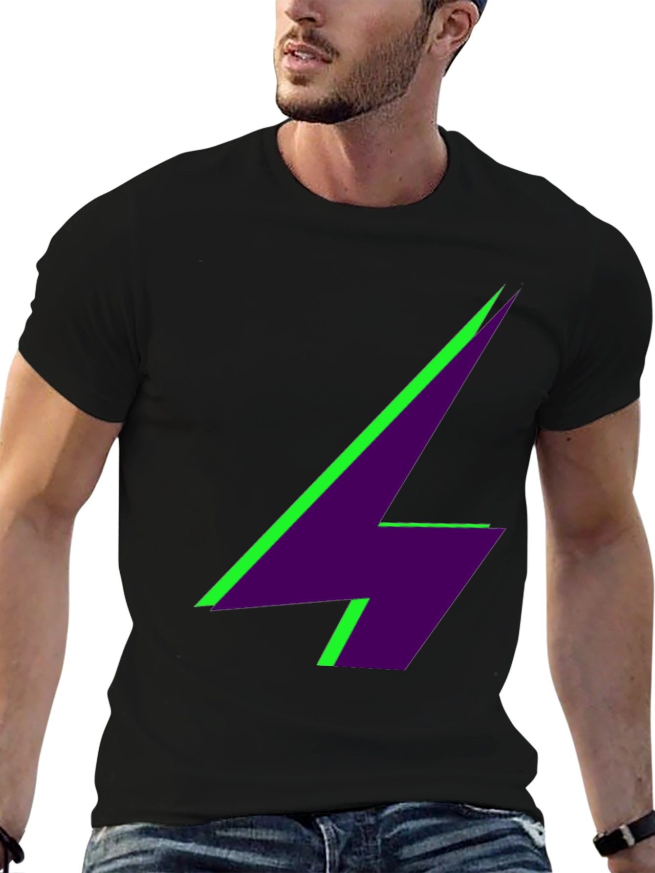 Geometric Lightning Bolt Graphic Tee - Black