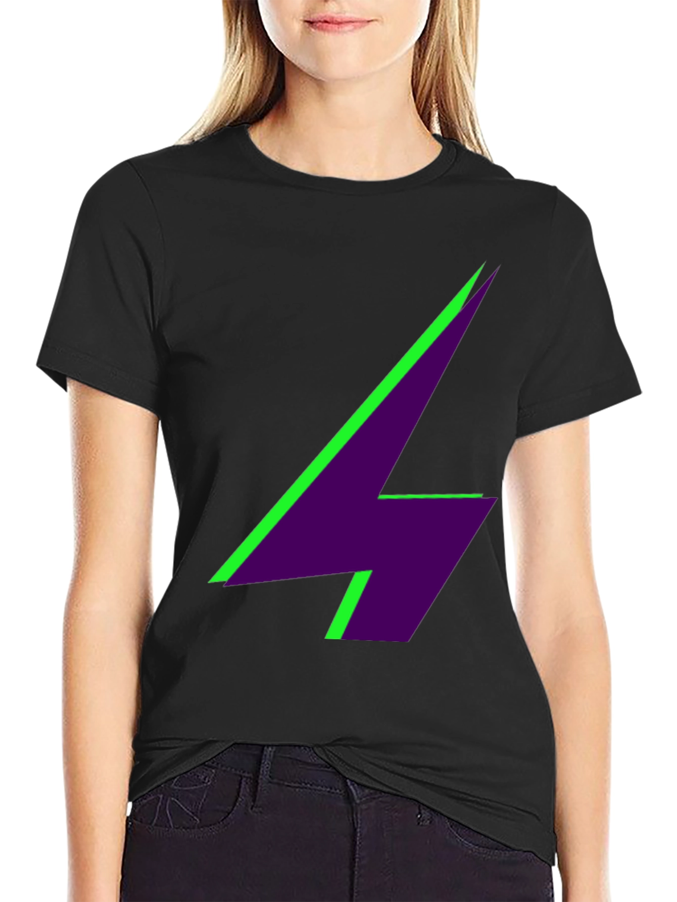 Geometric Lightning Bolt Graphic Tee - Black