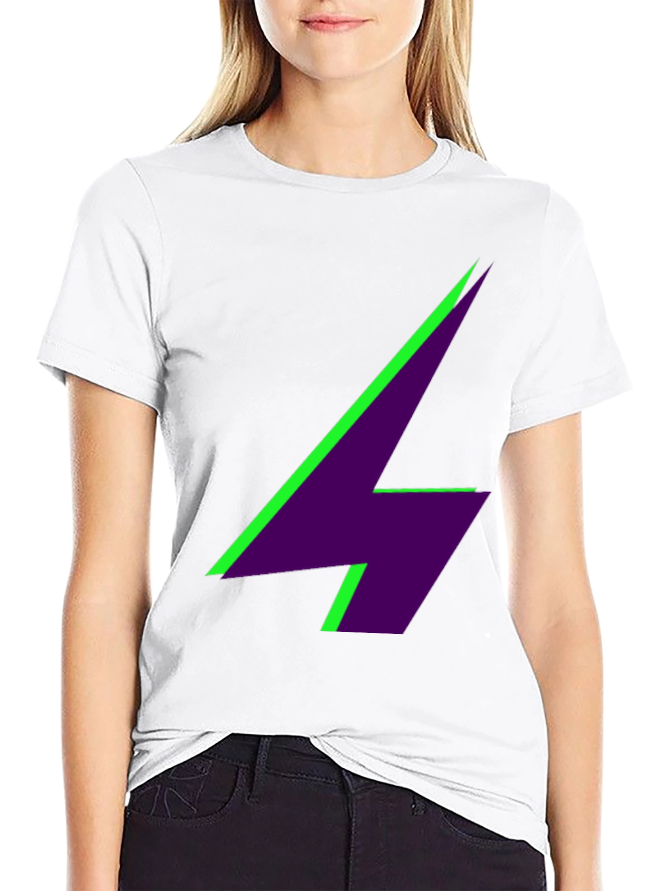 Geometric Lightning Bolt Graphic Tee - Black