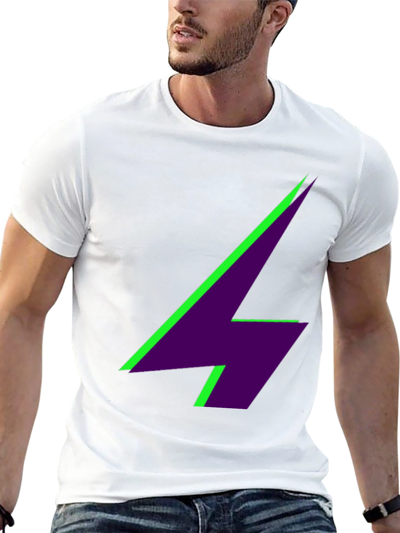 Geometric Lightning Bolt Graphic Tee - Black