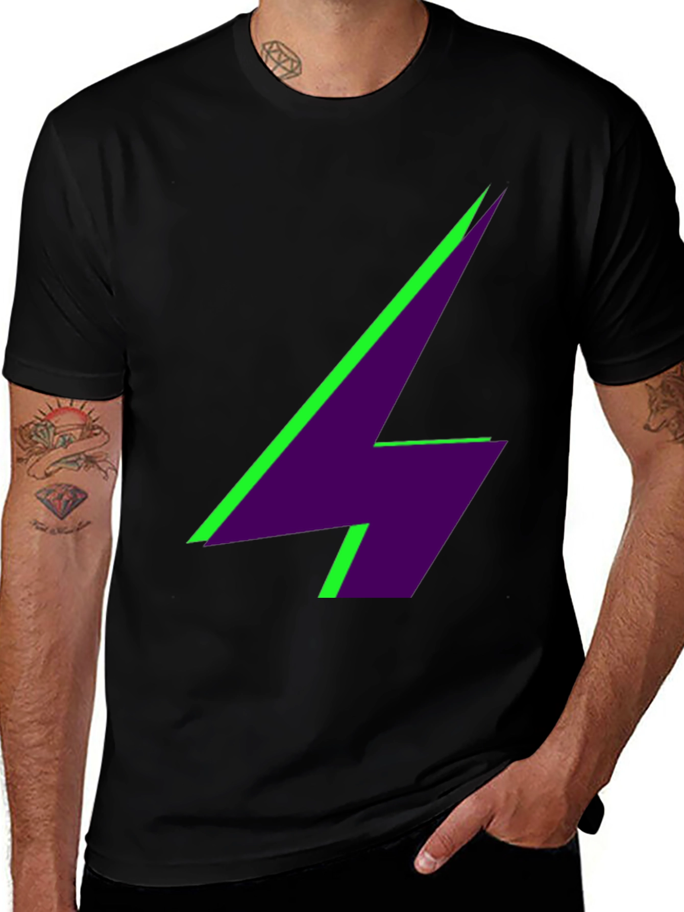 Geometric Lightning Bolt Graphic Tee - Black