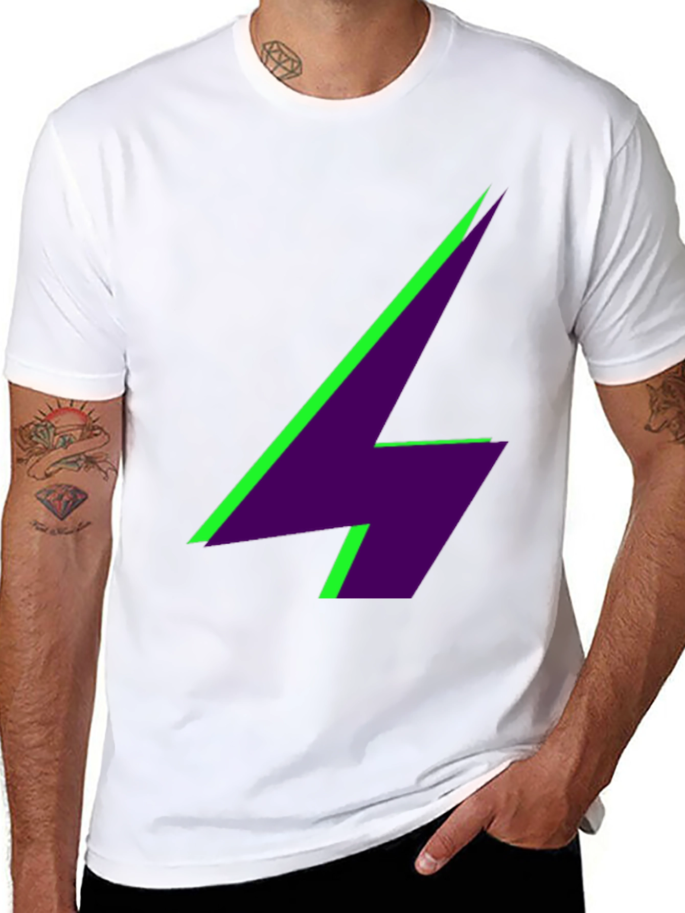 Geometric Lightning Bolt Graphic Tee - Black