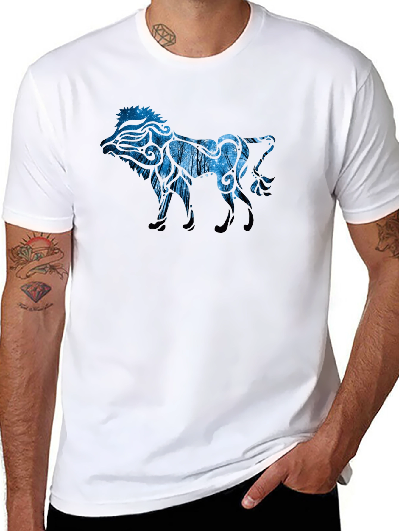 Lion Abstract Graphic Tee - Mens Casual Shirt