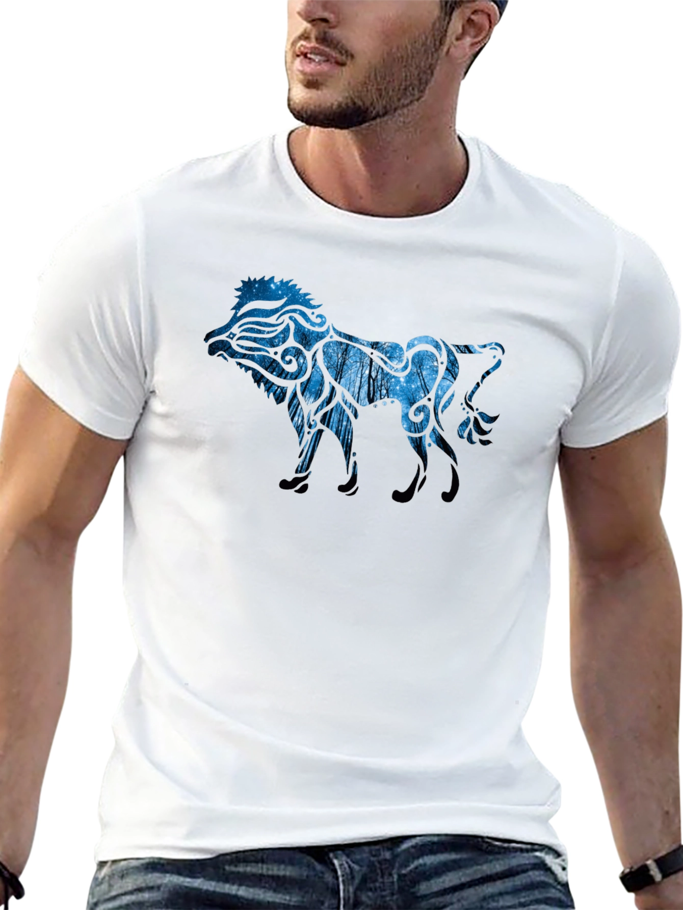 Lion Abstract Graphic Tee - Mens Casual Shirt