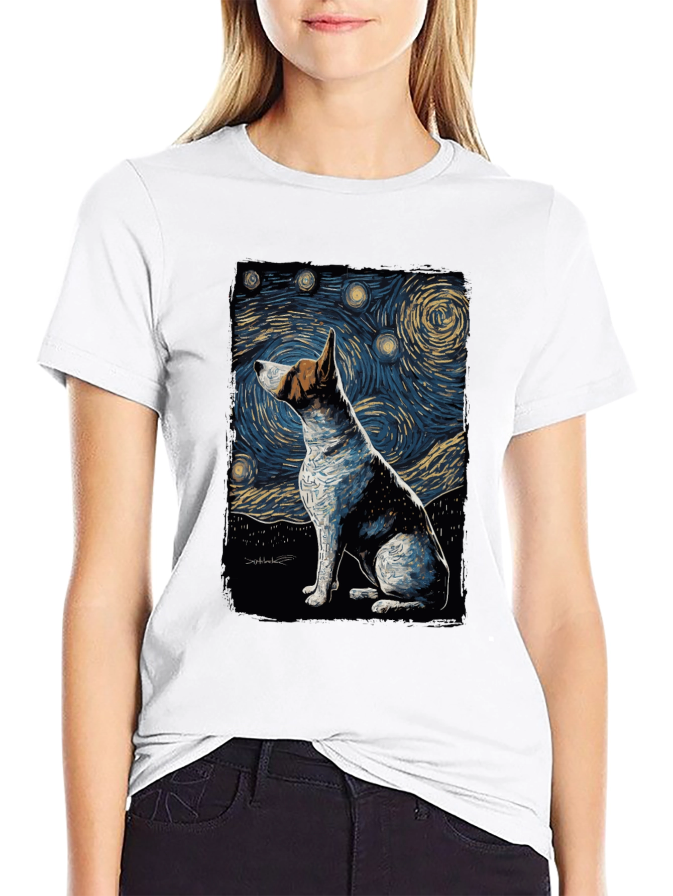 Starry Night Dog Art T-Shirt - Unique Design