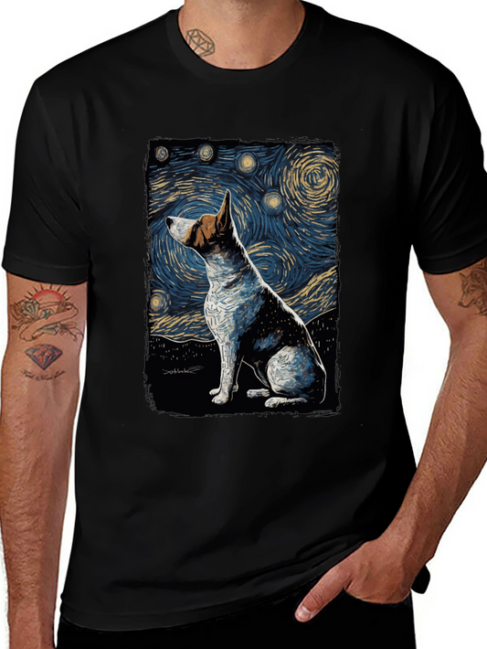 Starry Night Dog Art T-Shirt - Unique Design