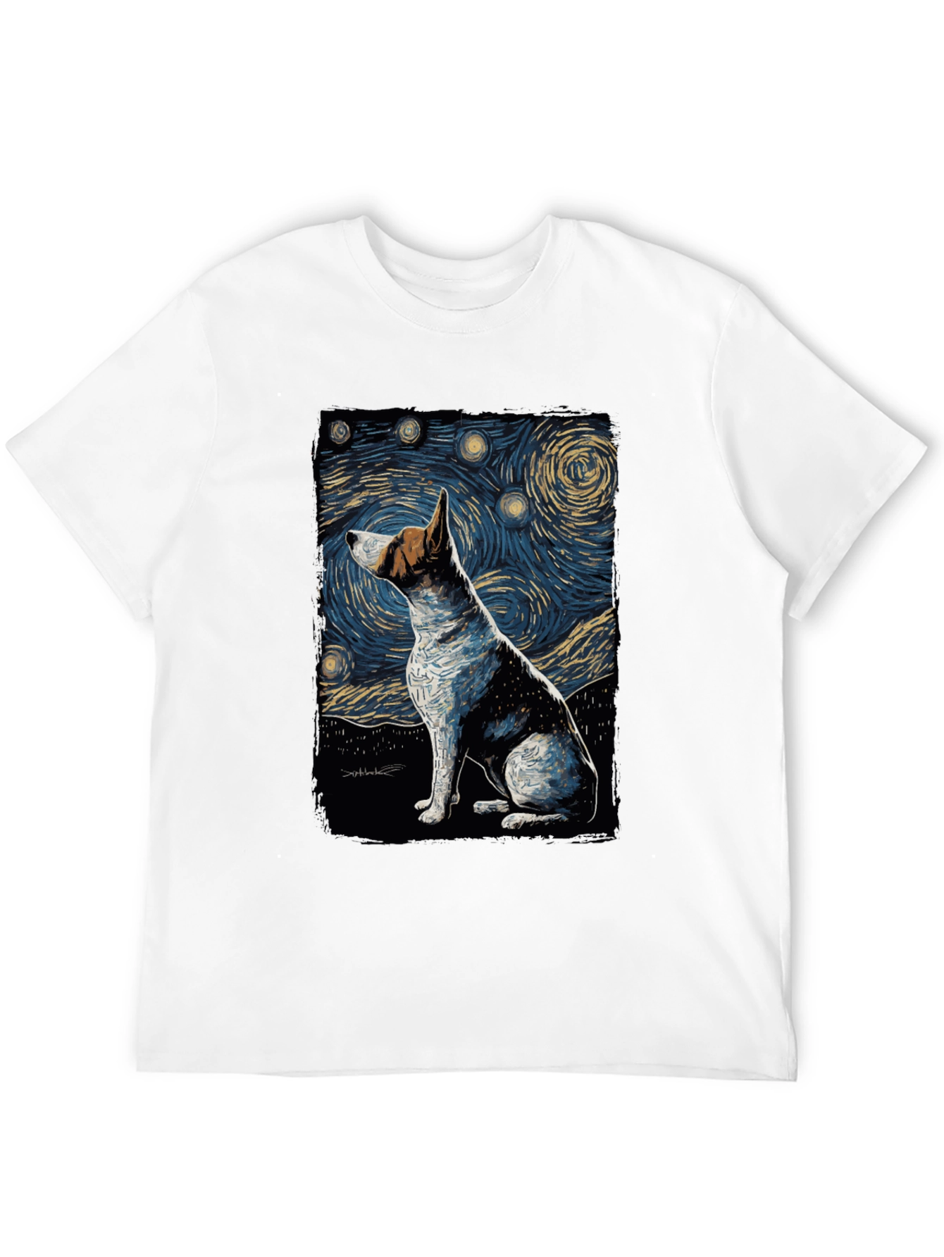 Starry Night Dog Art T-Shirt - Unique Design