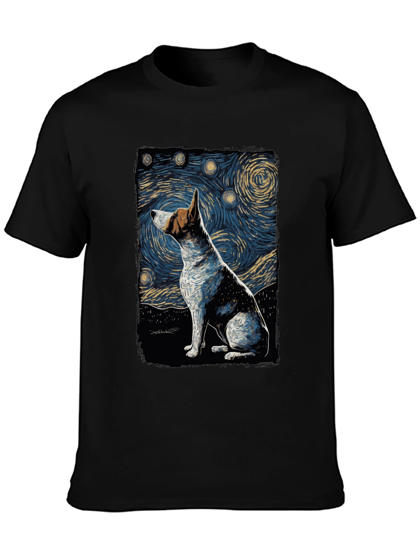 Starry Night Dog Art T-Shirt - Unique Design