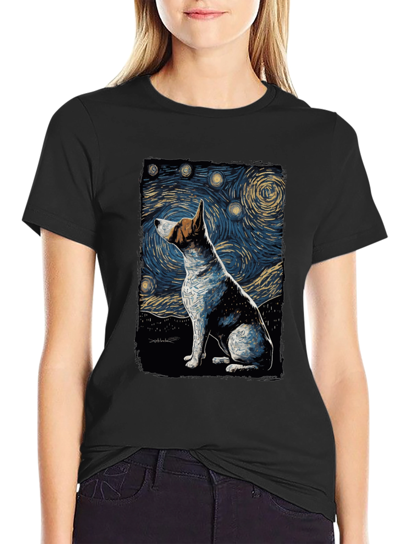 Starry Night Dog Art T-Shirt - Unique Design