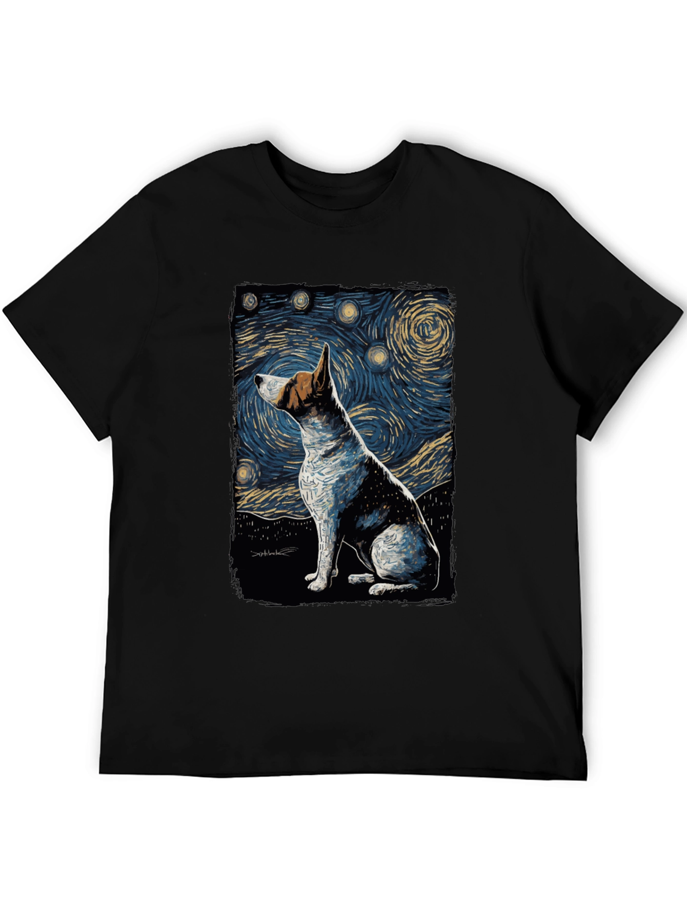 Starry Night Dog Art T-Shirt - Unique Design