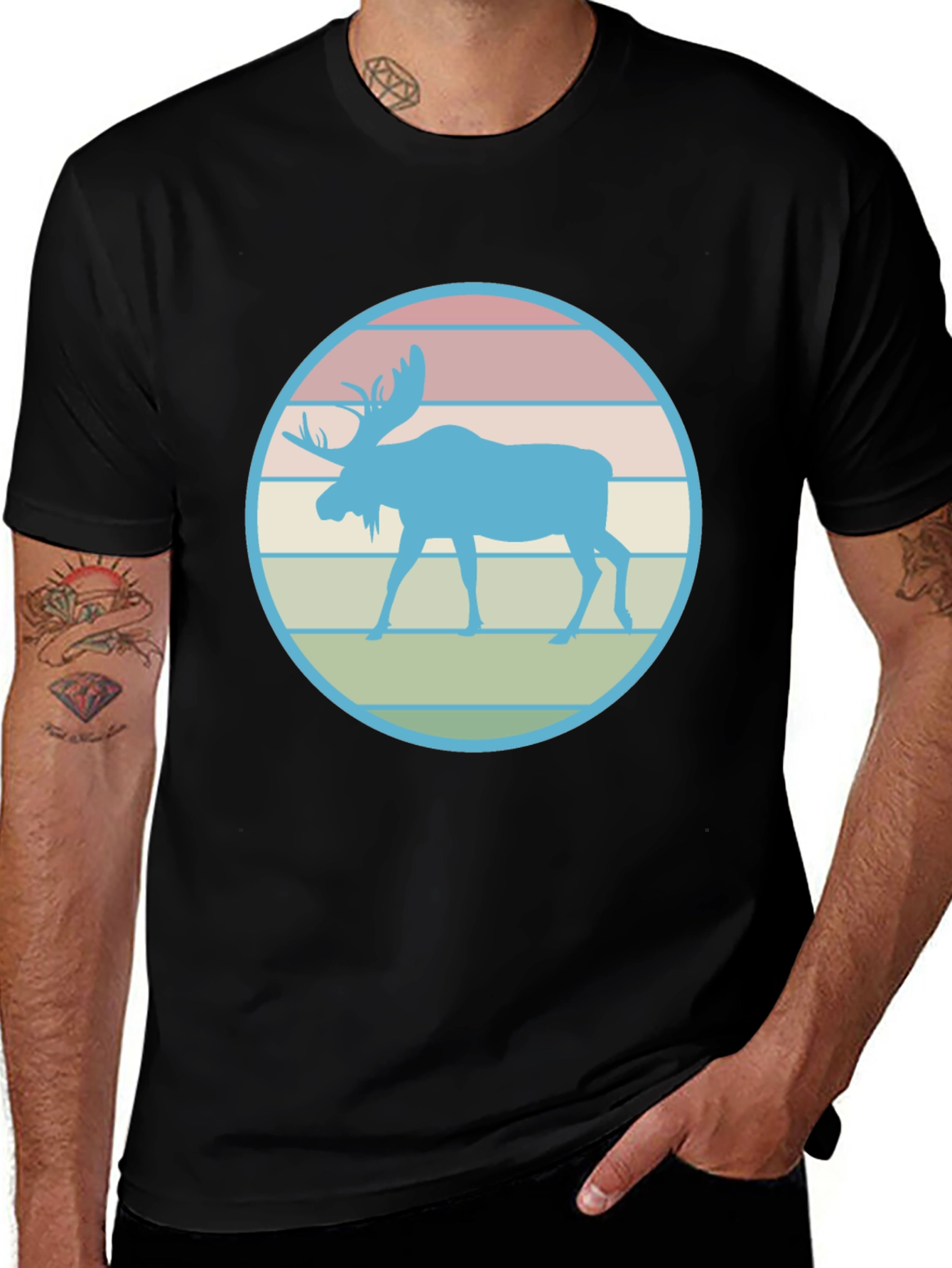 Retro Moose Graphic Tee - Black
