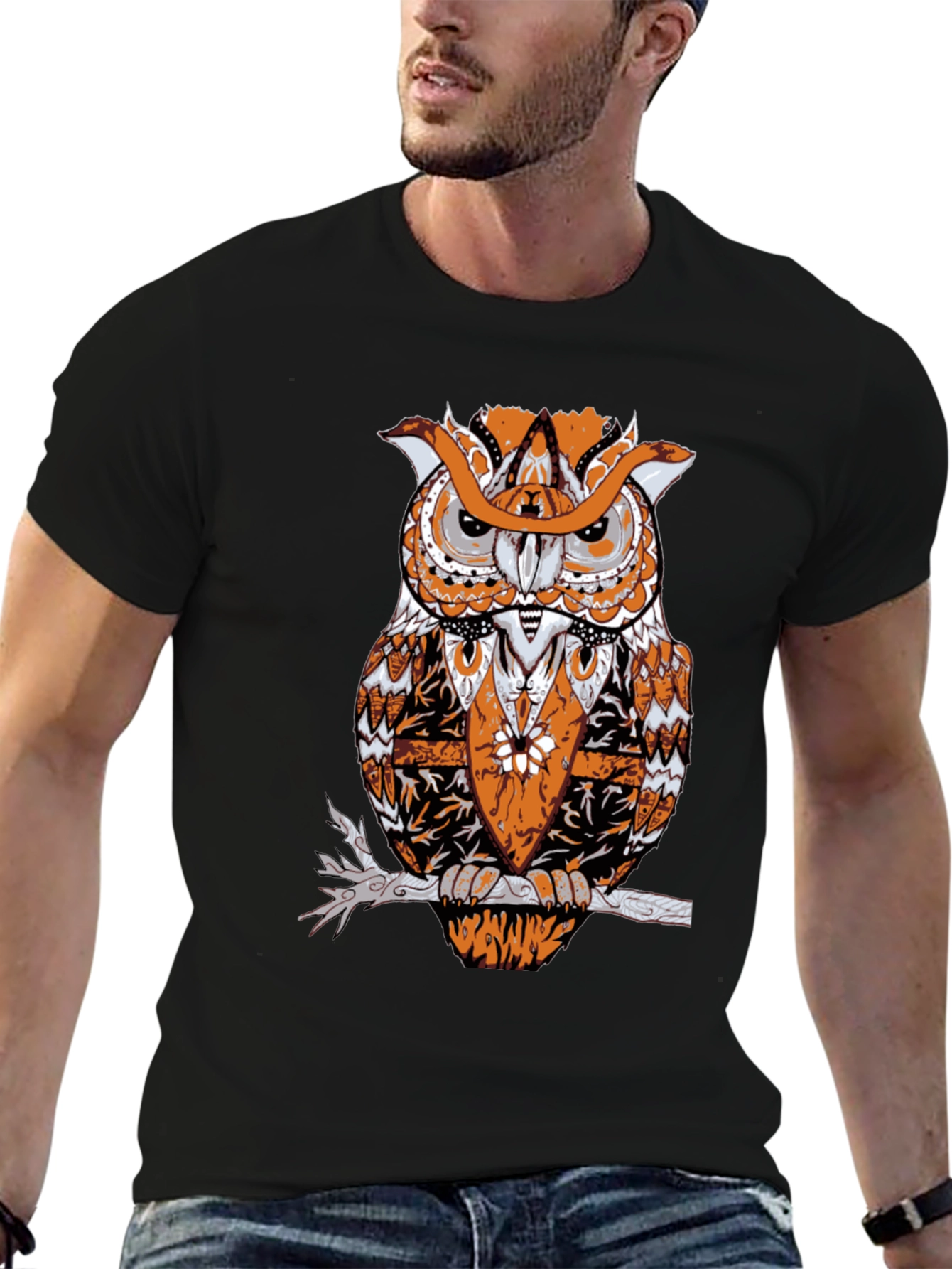 Owl Graphic Print Black T-Shirt