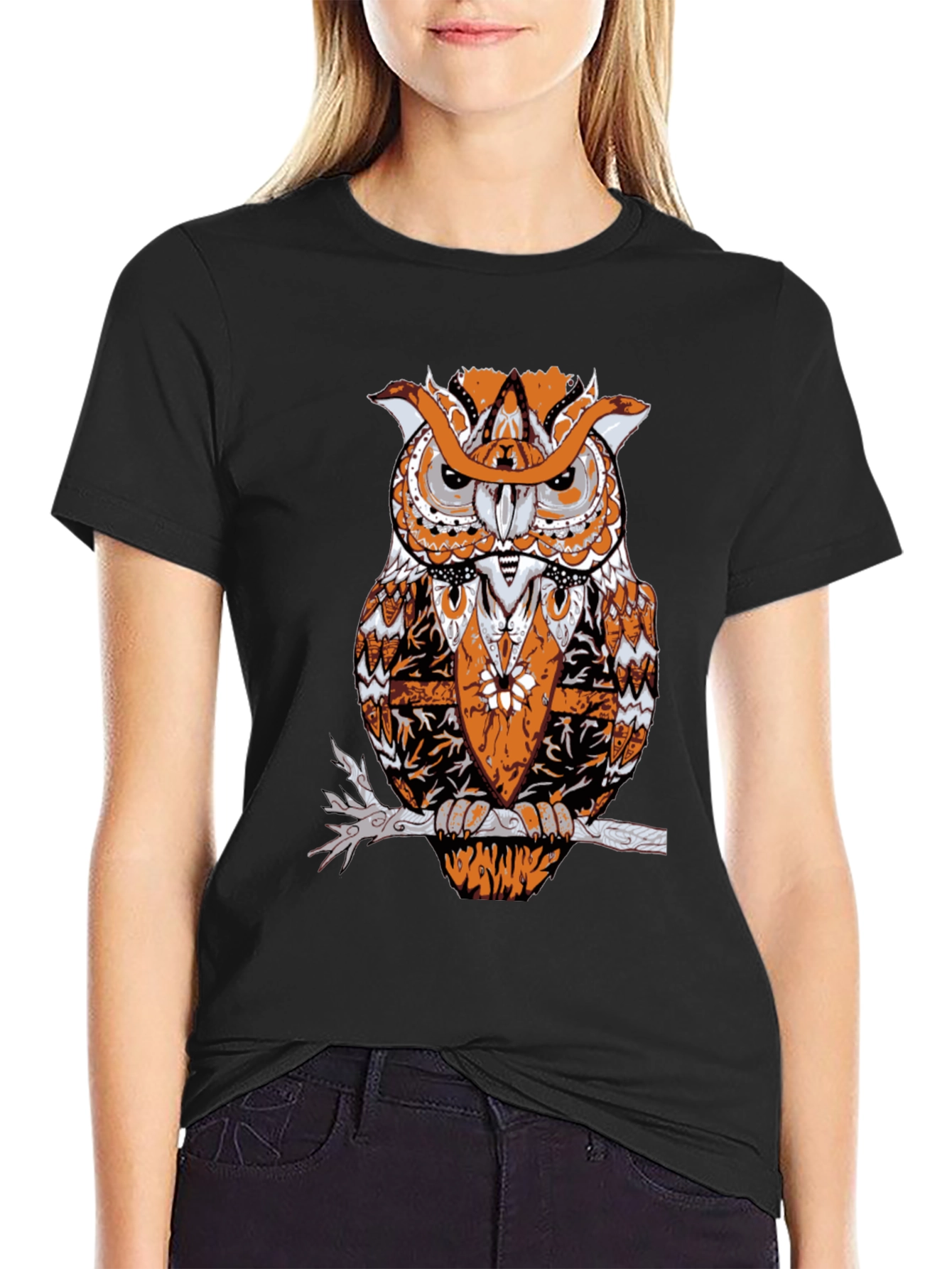 Owl Graphic Print Black T-Shirt