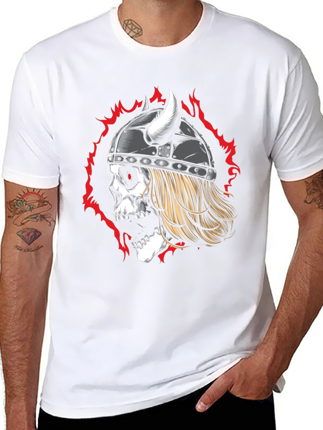 Viking Skull Graphic Tee - Black Cotton T-Shirt