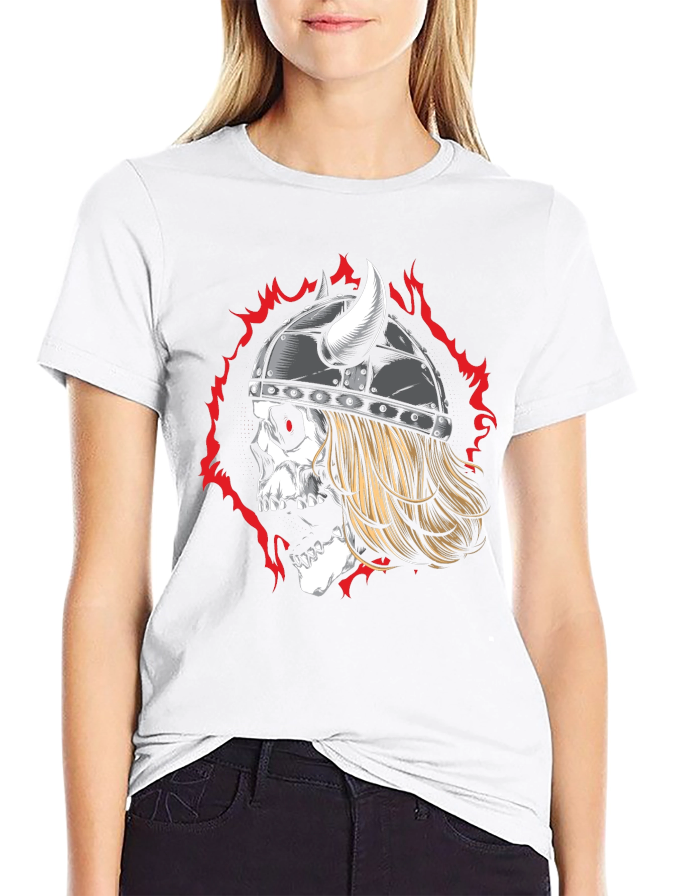 Viking Skull Graphic Tee - Black Cotton T-Shirt