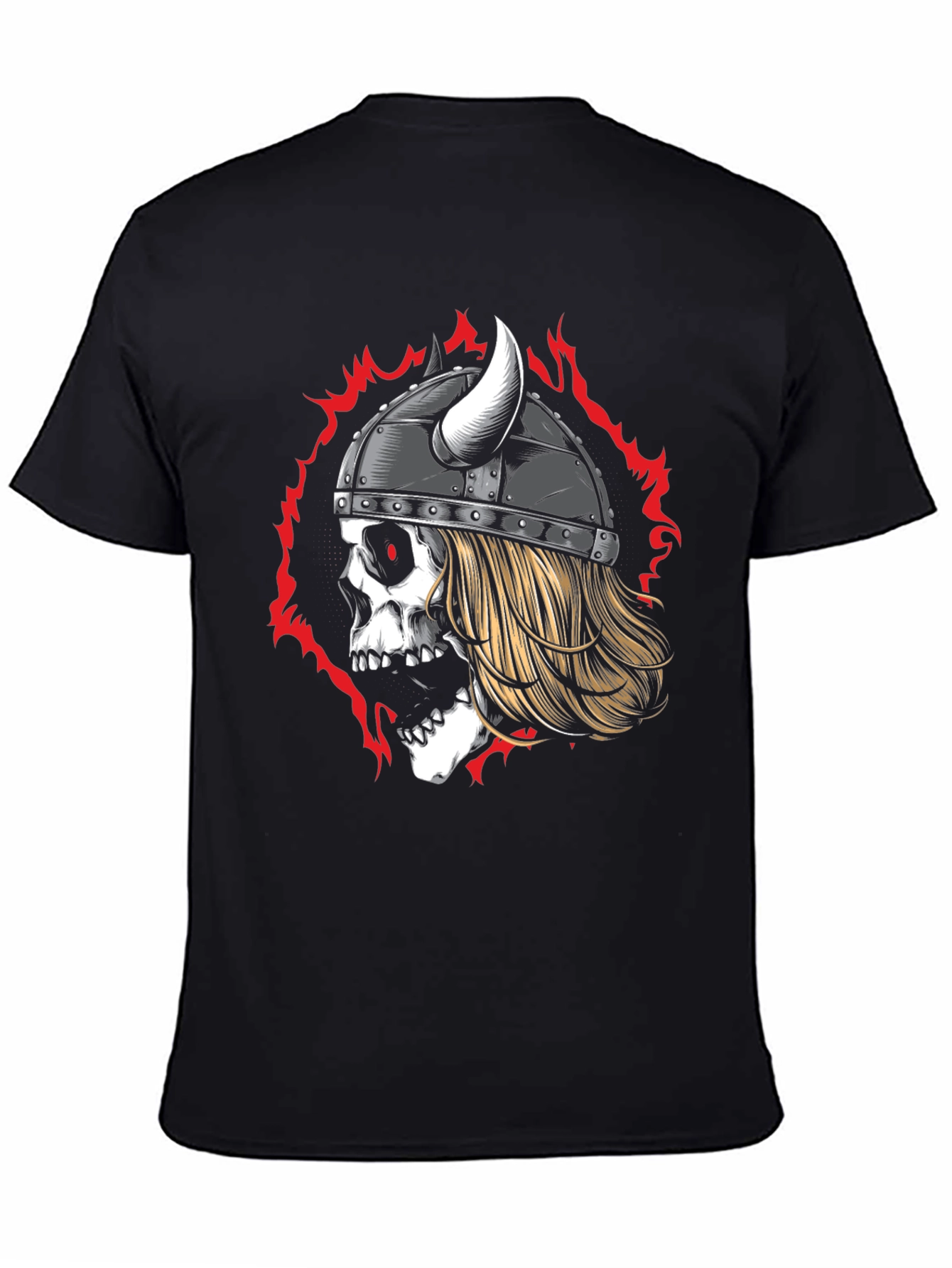 Viking Skull Graphic Tee - Black Cotton T-Shirt