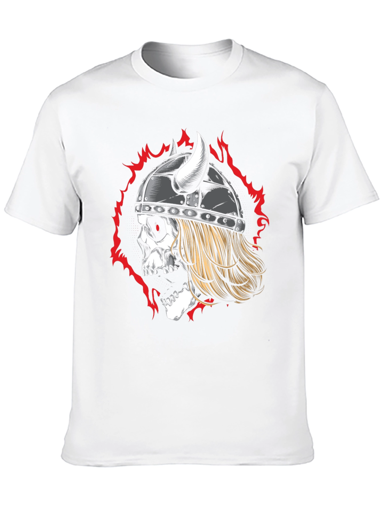 Viking Skull Graphic Tee - Black Cotton T-Shirt