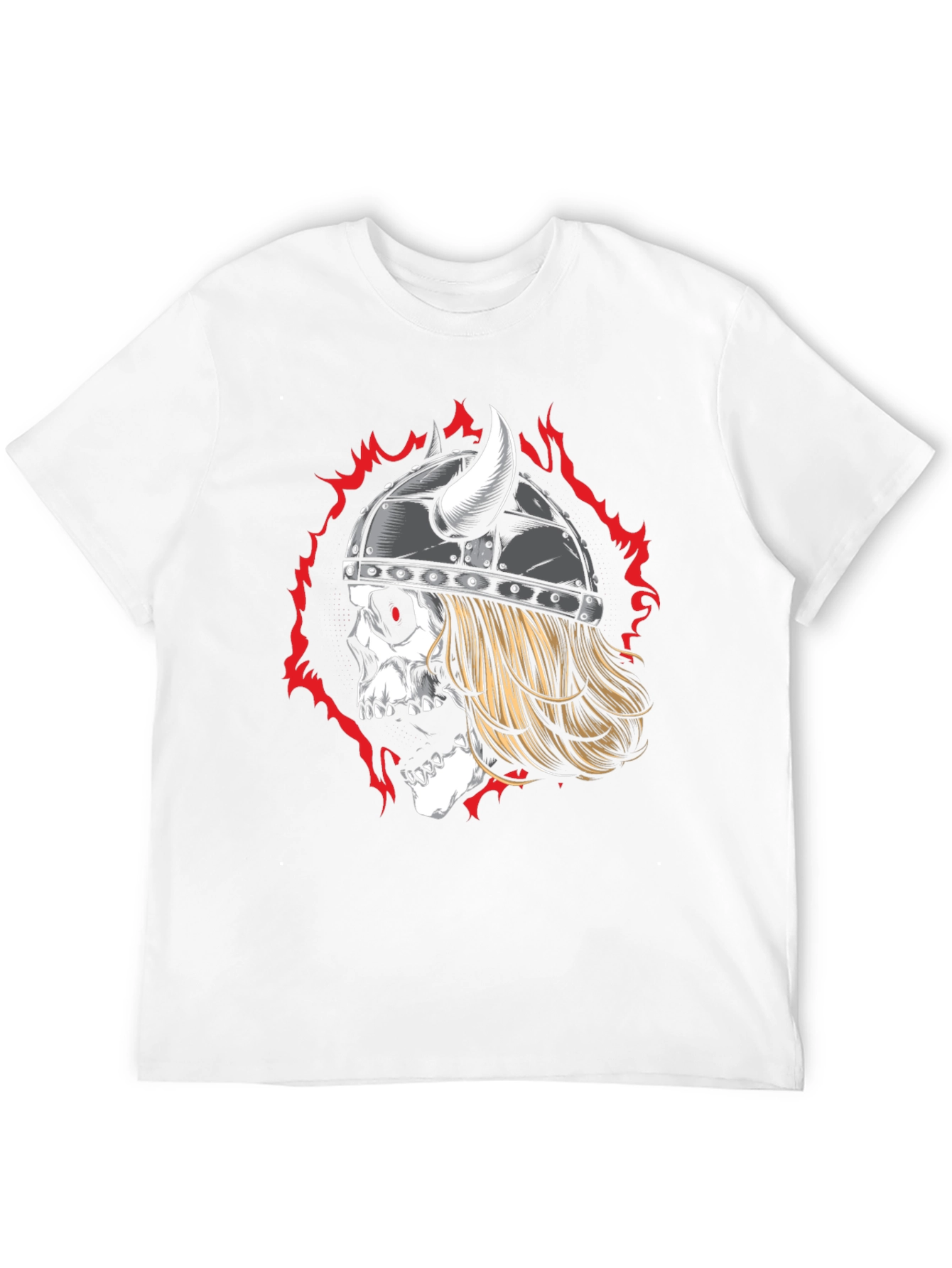 Viking Skull Graphic Tee - Black Cotton T-Shirt
