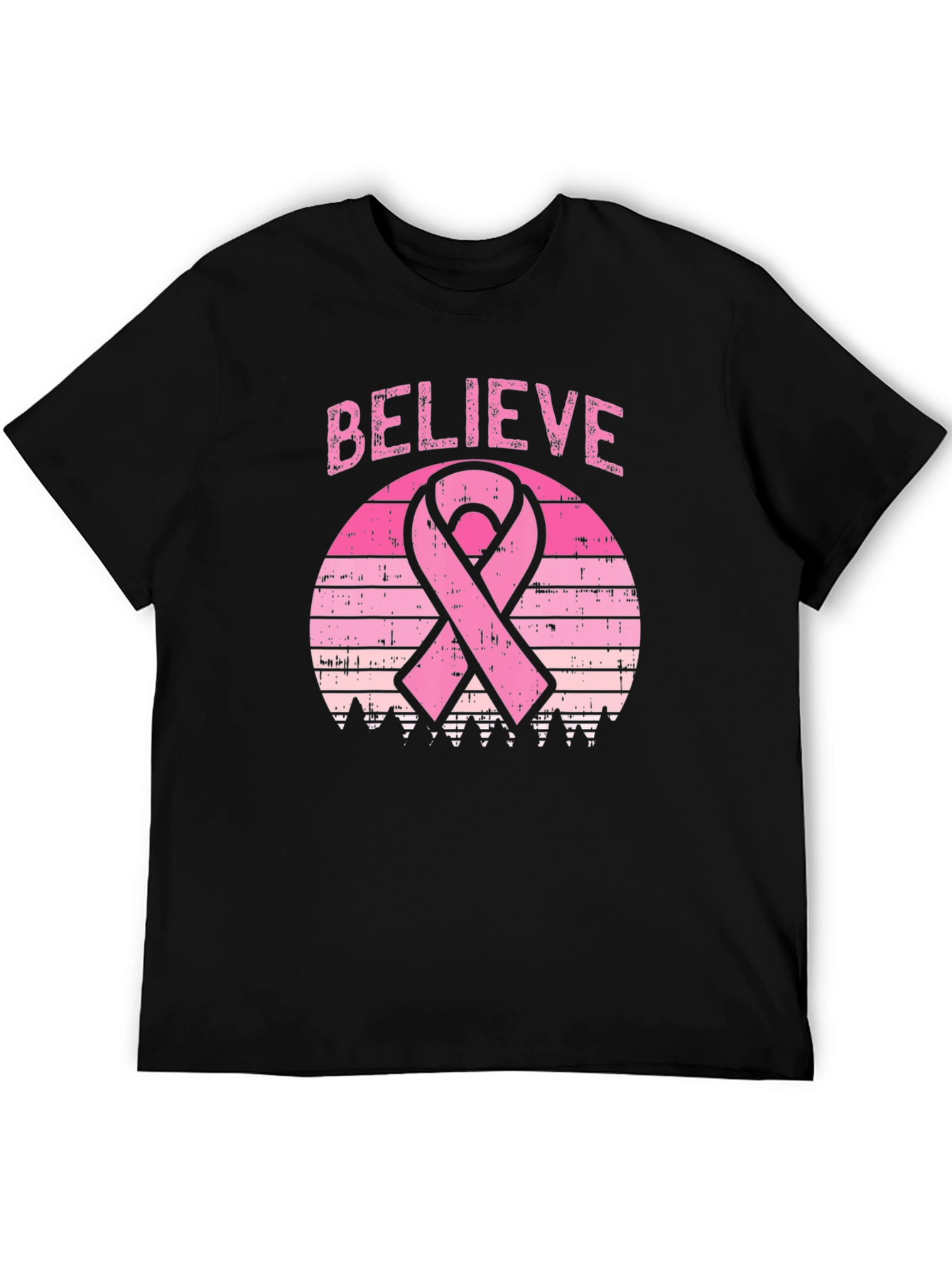 Believe Breast Cancer Awareness Ribbon Graphic T-Shirt