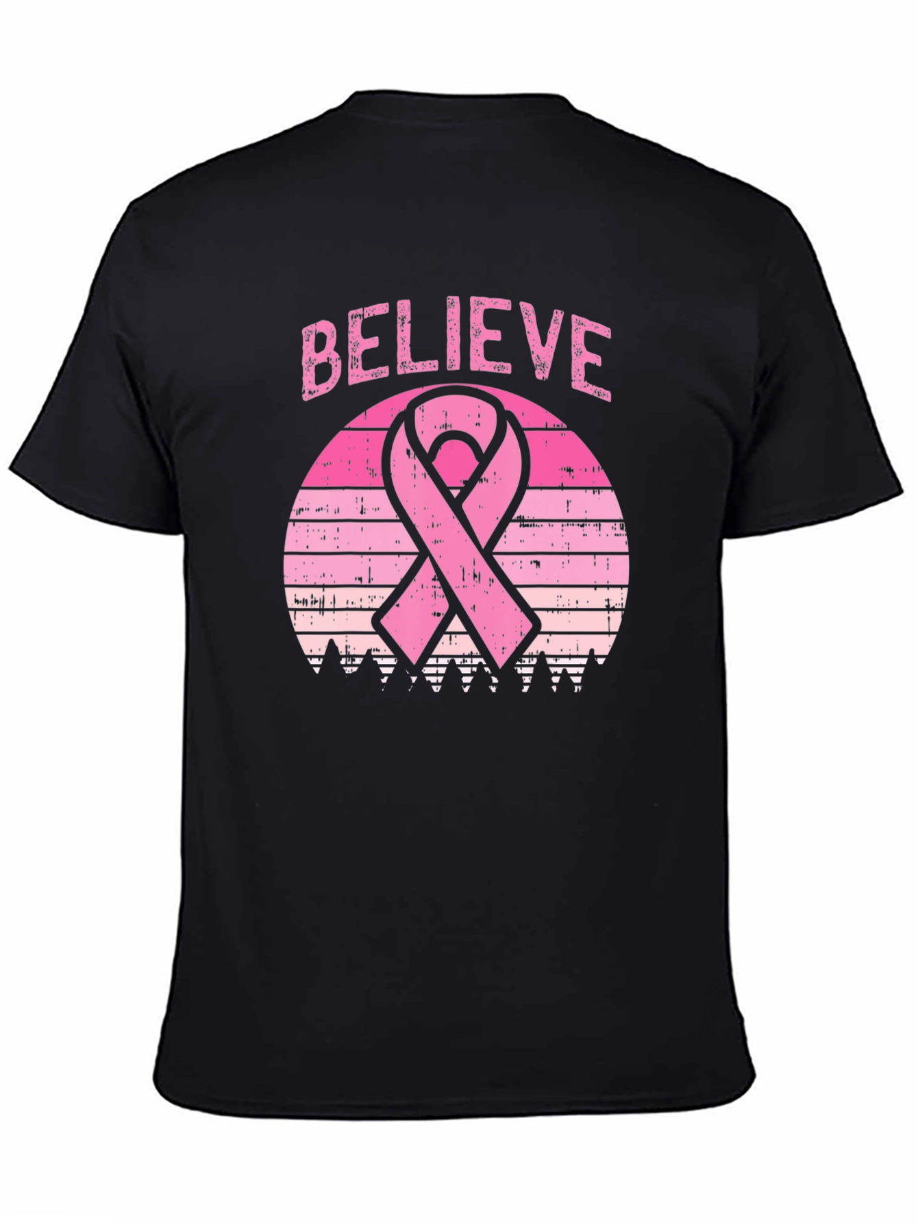 Believe Breast Cancer Awareness Ribbon Graphic T-Shirt