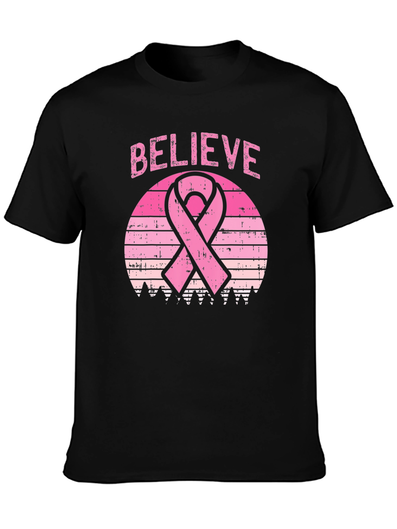 Believe Breast Cancer Awareness Ribbon Graphic T-Shirt