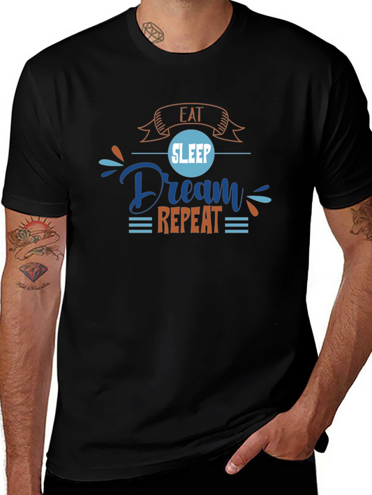Eat Sleep Dream Repeat Graphic Tee - Black Casual Shirt