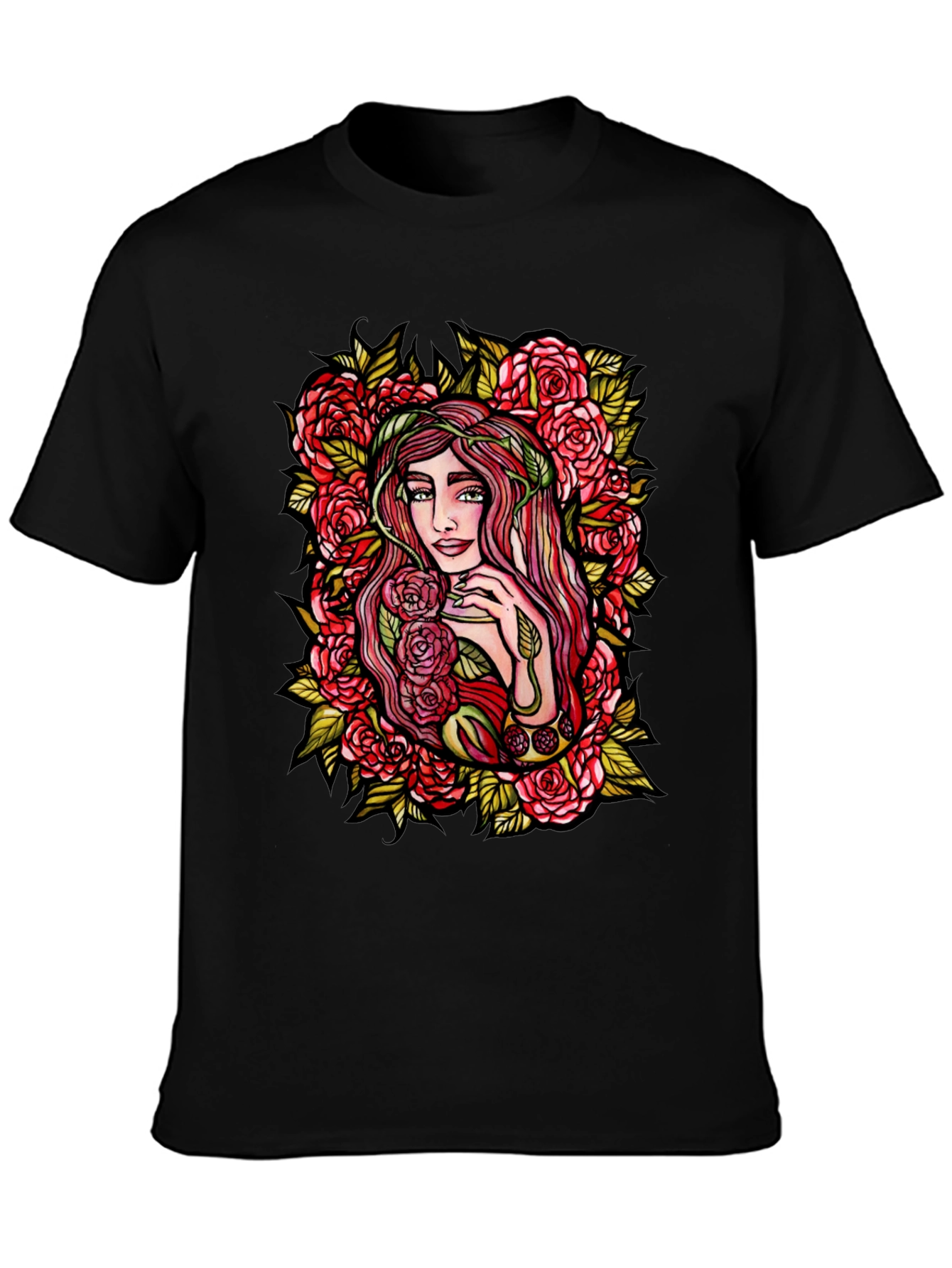 Floral Goddess Graphic Tee - Black Cotton T-Shirt