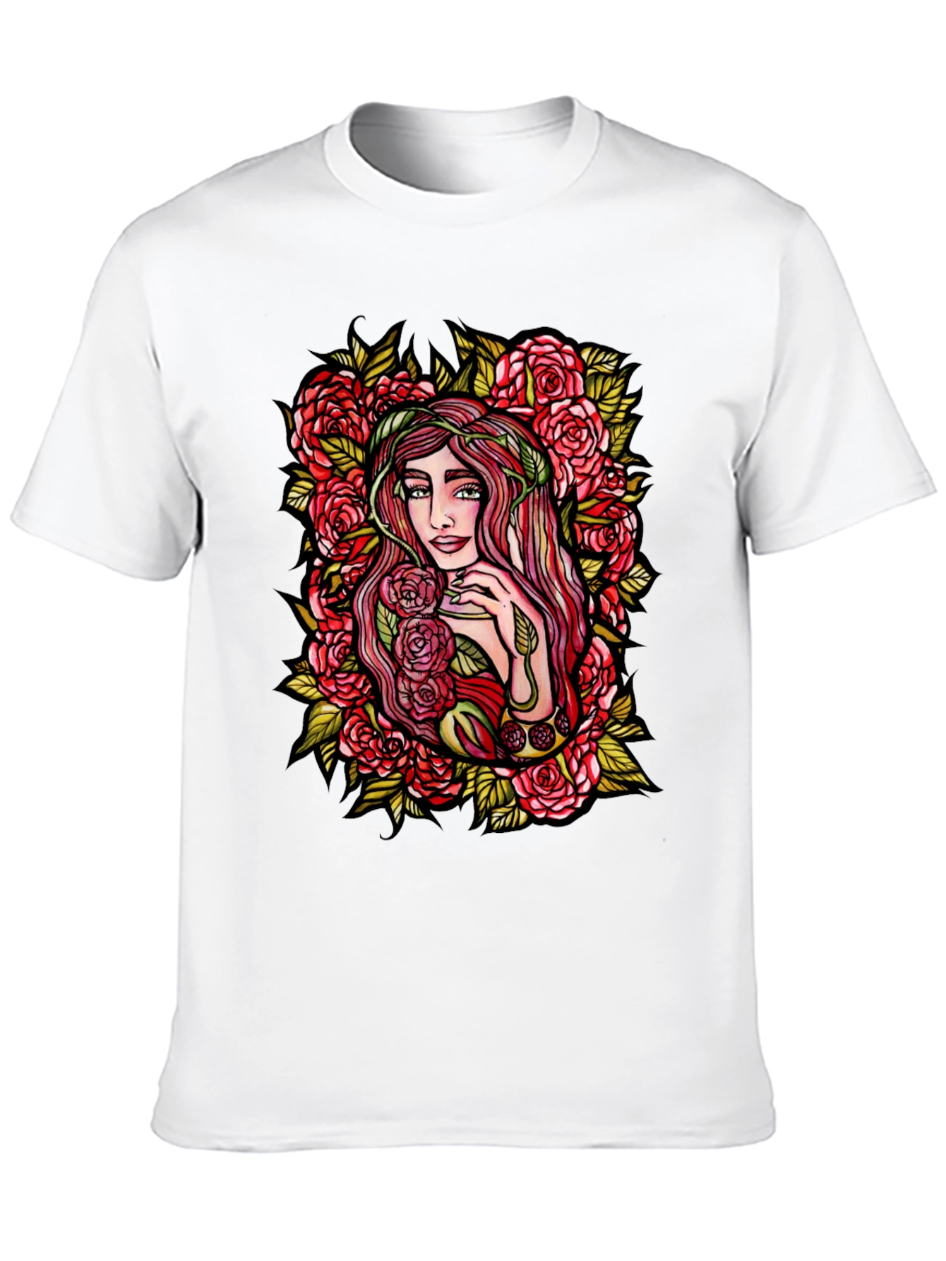 Floral Goddess Graphic Tee - Black Cotton T-Shirt