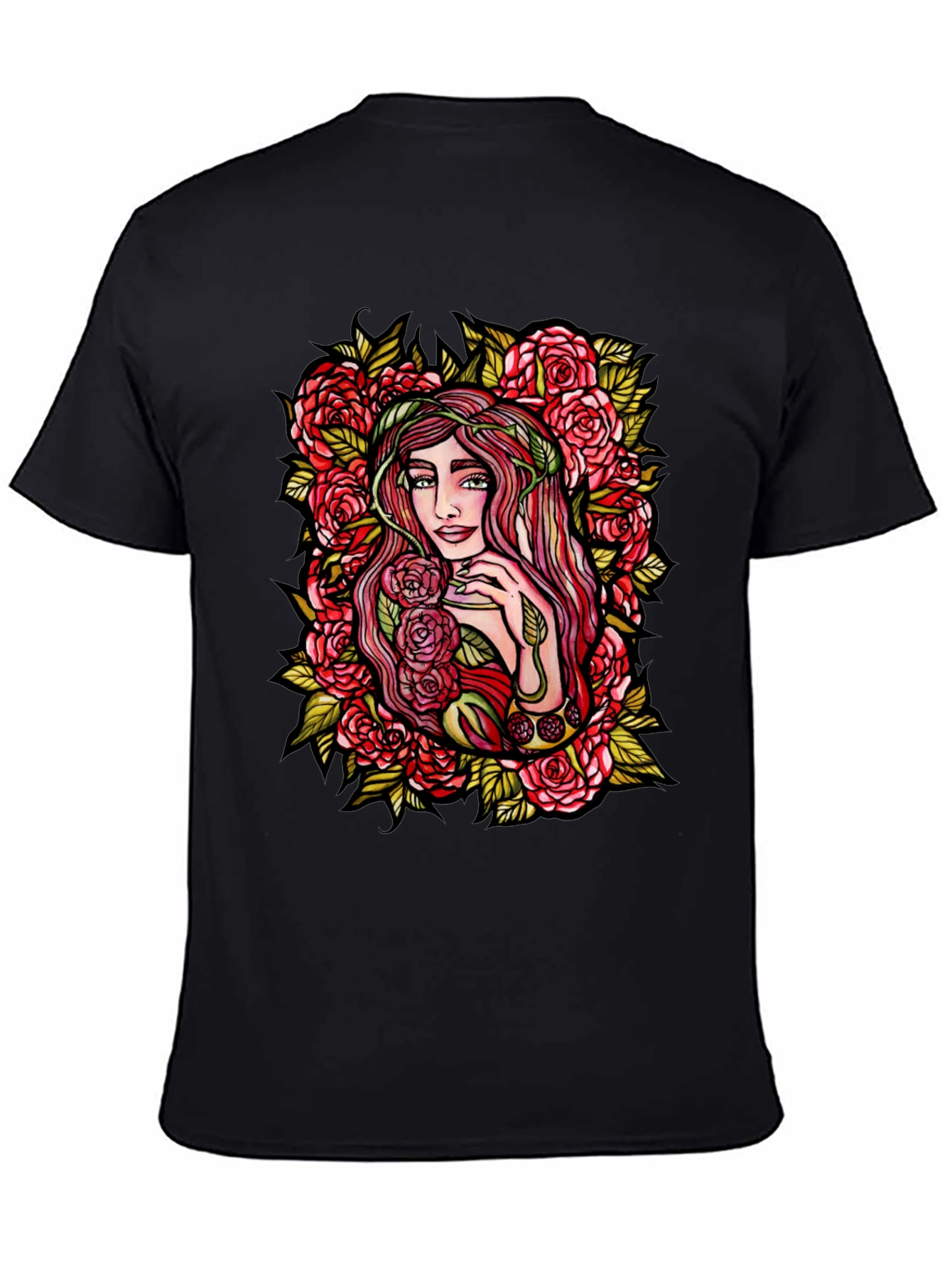 Floral Goddess Graphic Tee - Black Cotton T-Shirt