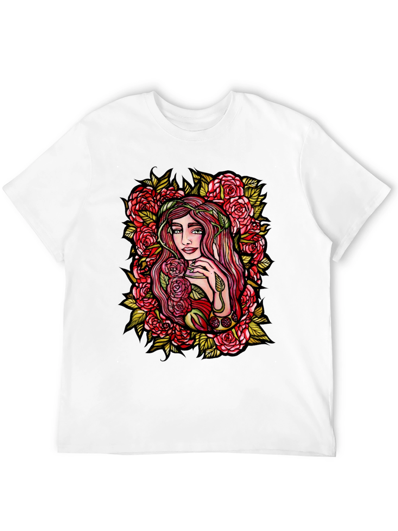 Floral Goddess Graphic Tee - Black Cotton T-Shirt