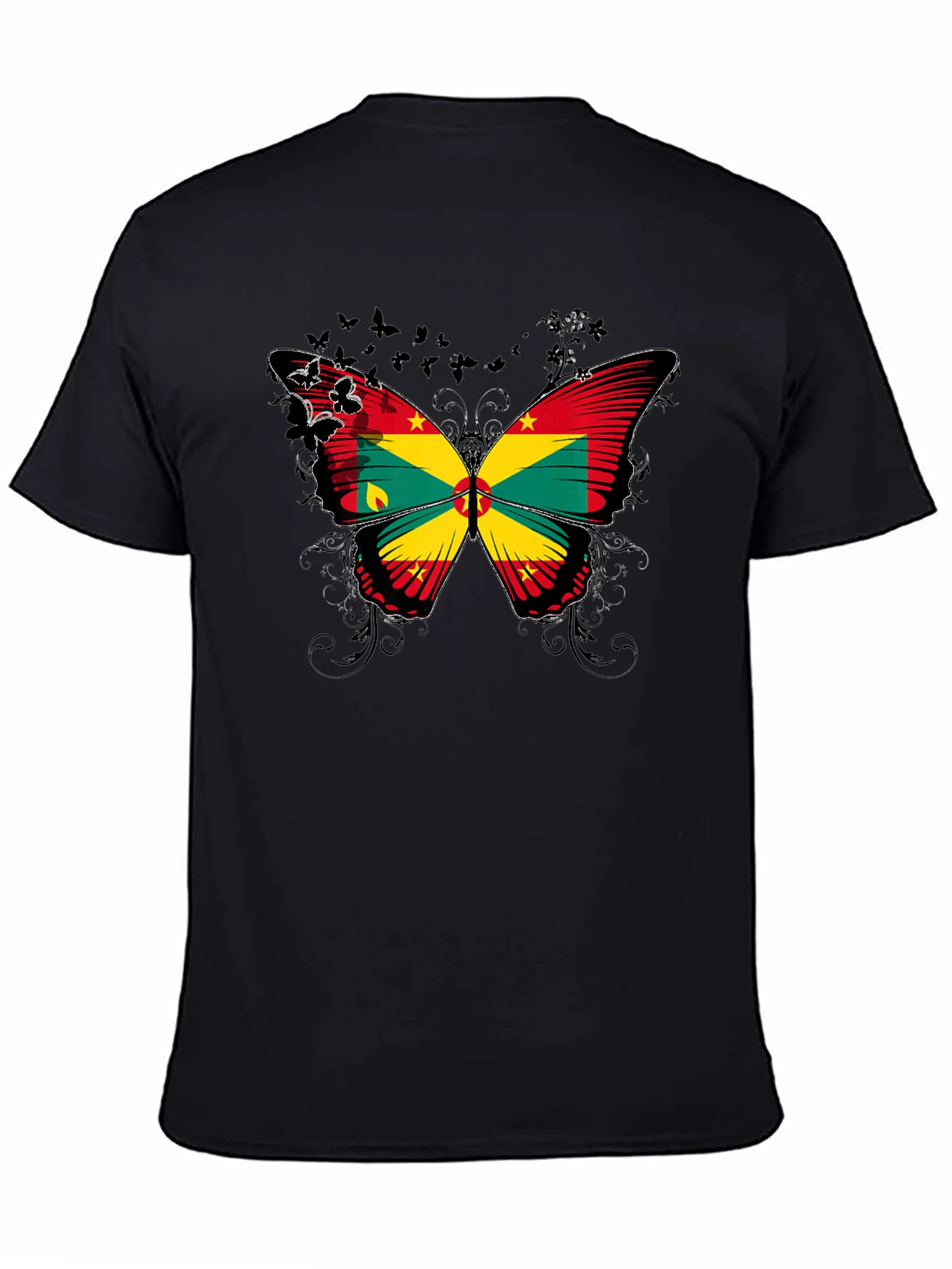 Grenada Flag Butterfly Graphic Black T-Shirt