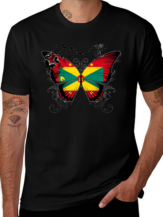 Grenada Flag Butterfly Graphic Black T-Shirt