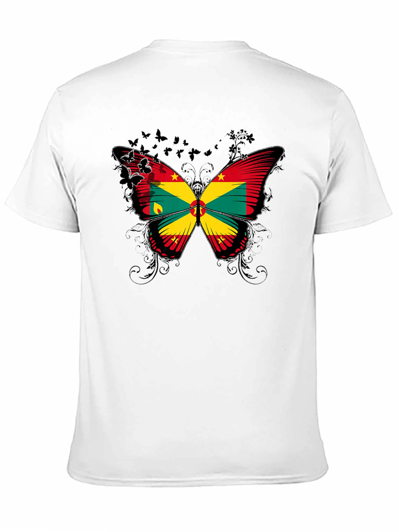 Grenada Flag Butterfly Graphic Black T-Shirt