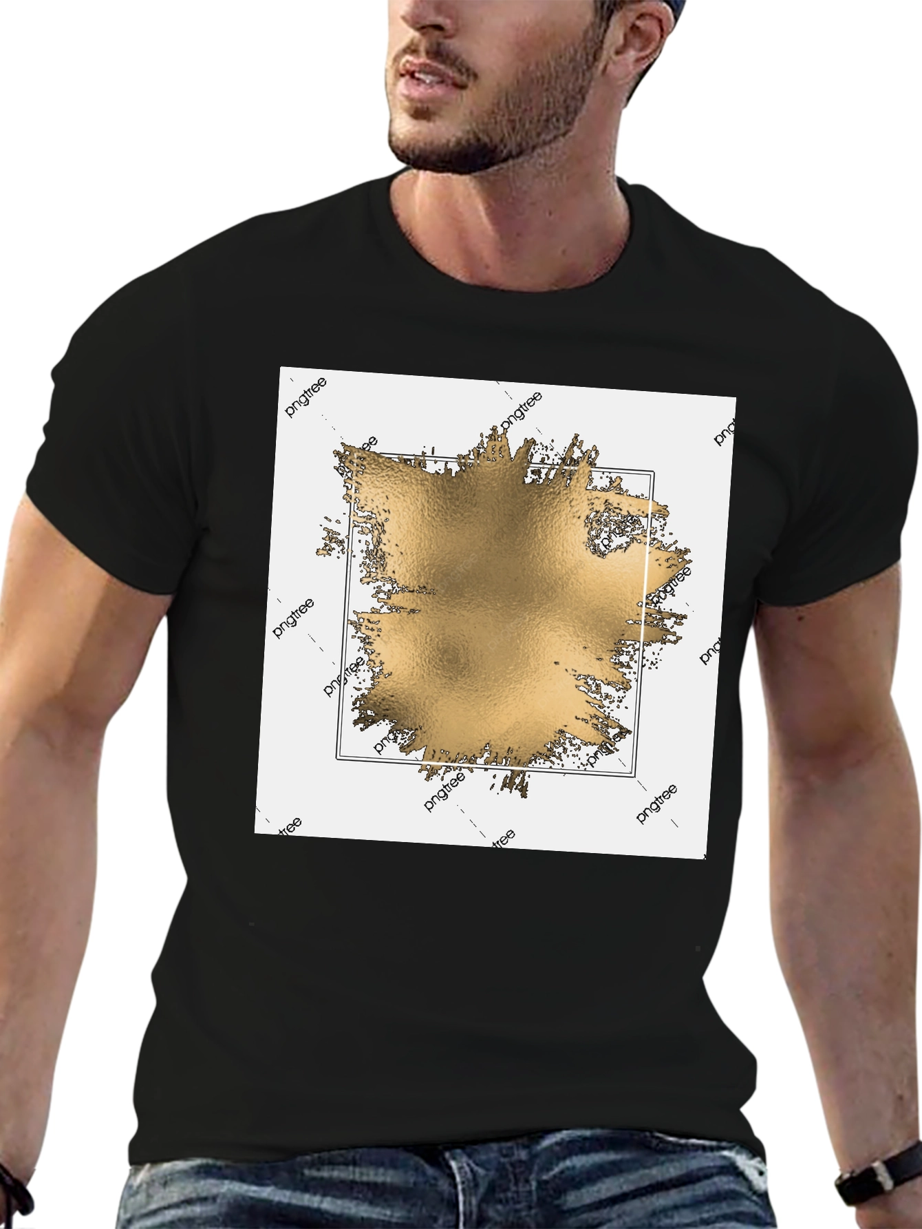 Modern Gold Graphic Black T-Shirt