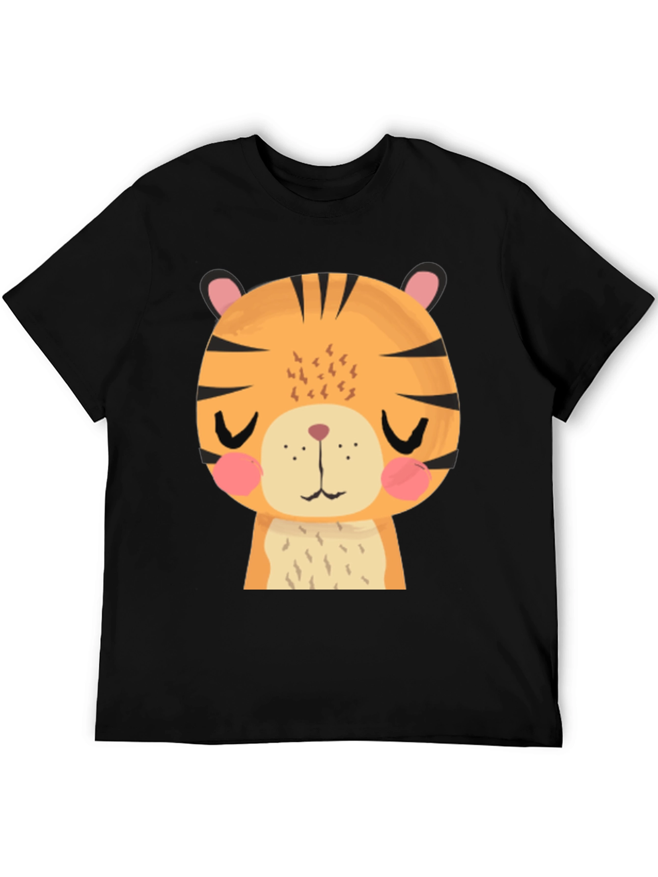 Cute Cartoon Tiger Graphic Black T-Shirt