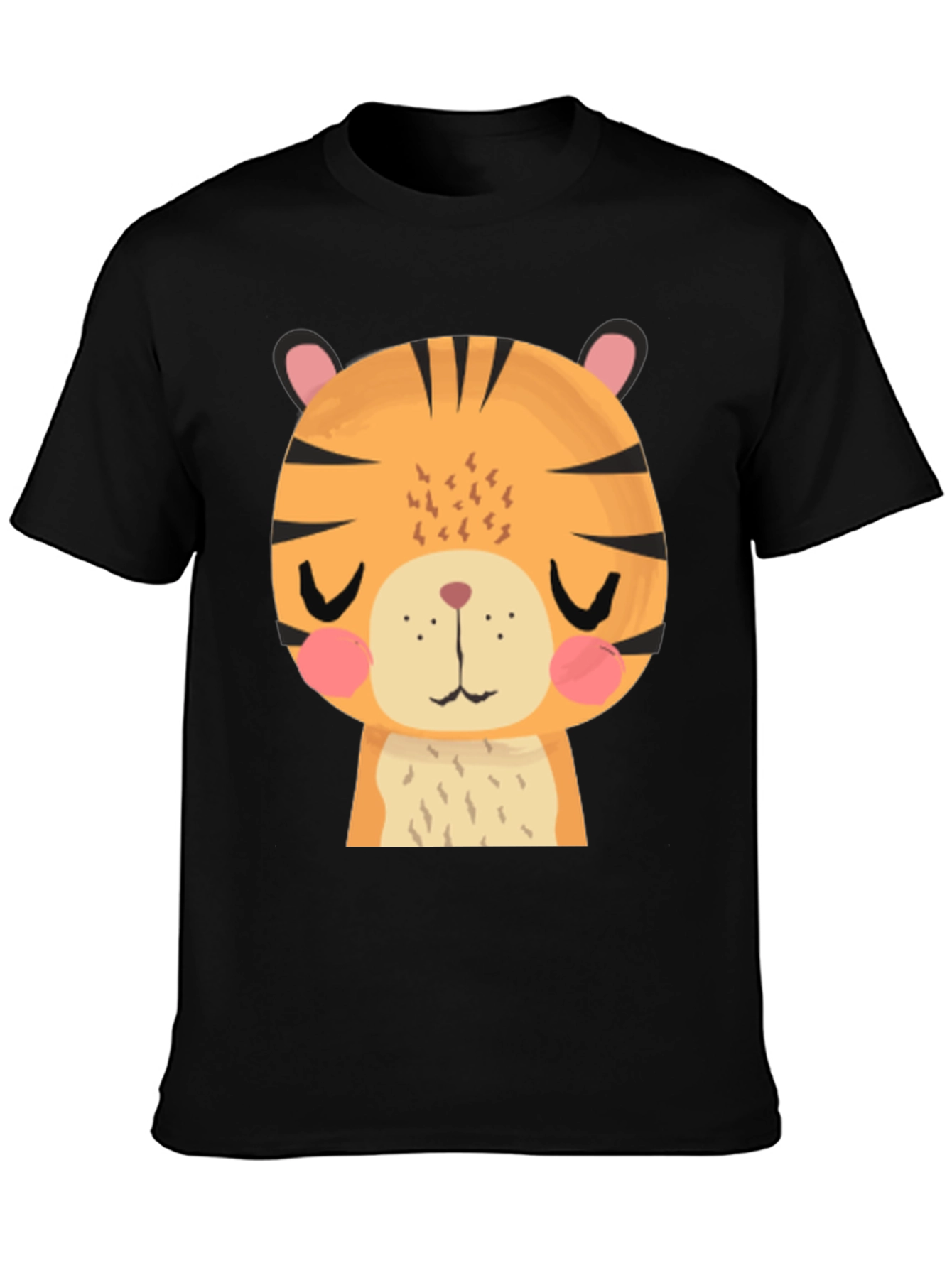 Cute Cartoon Tiger Graphic Black T-Shirt