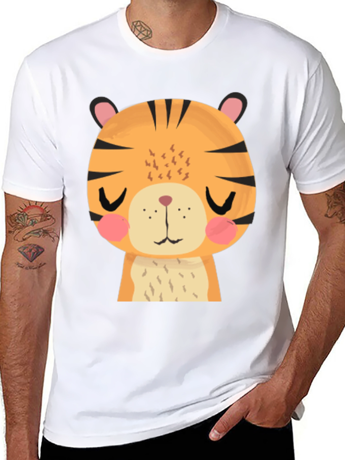 Cute Cartoon Tiger Graphic Black T-Shirt