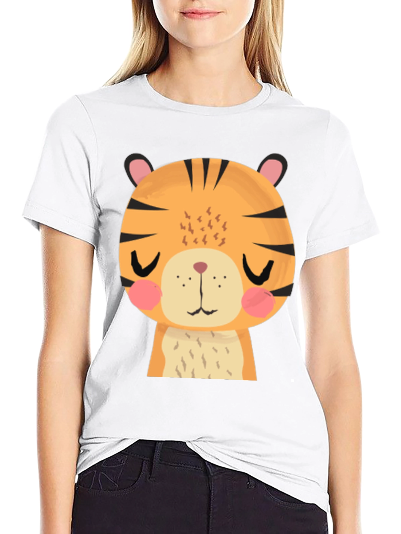Cute Cartoon Tiger Graphic Black T-Shirt